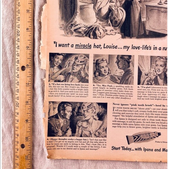 ! 1 Page/2 Sides from Aug 1944 Woman's Day Magazine, Ipana Ad, Wartime Cooking - Picture 6 of 6